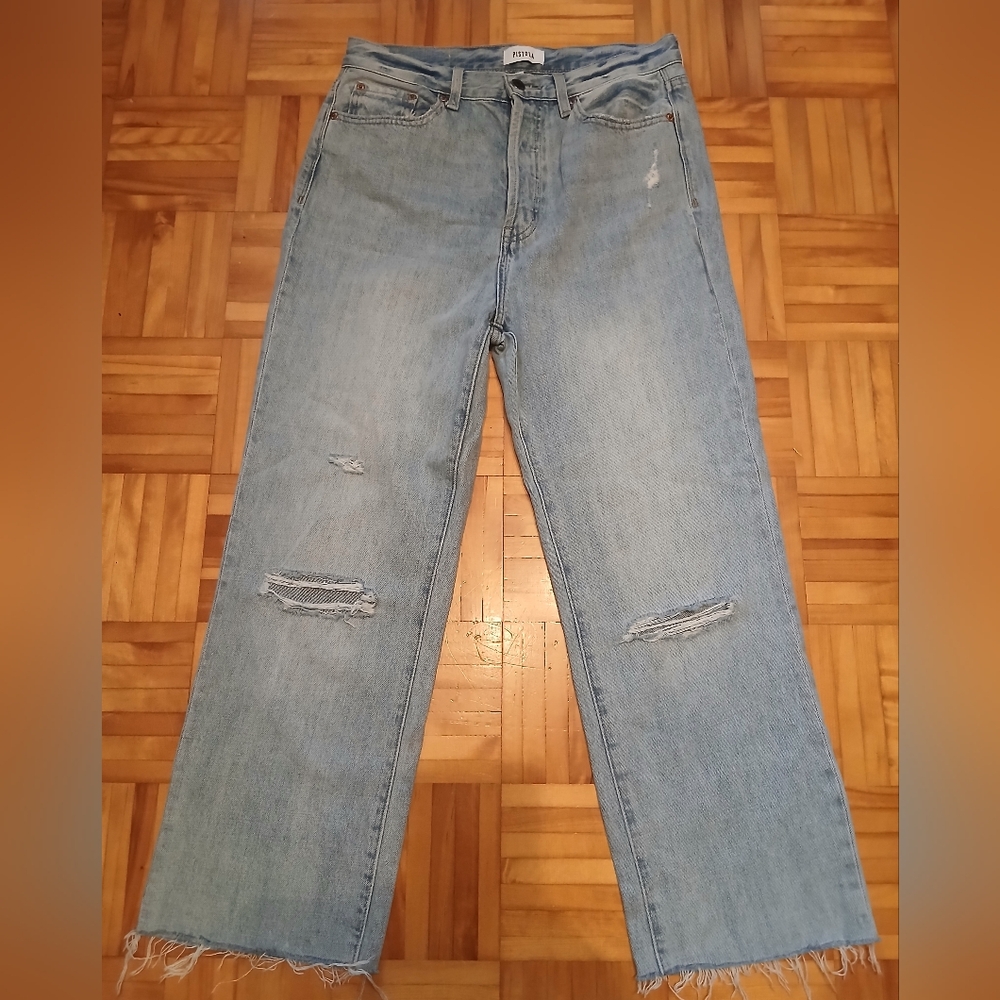 Pistola Light Blue Distressed Straight Leg Jeans.Size 28